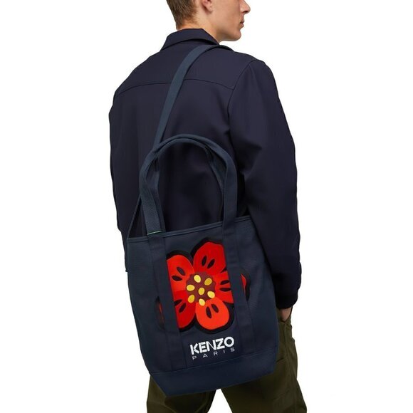 Kenzo Boke Flower Floral Logo Shopper Shoulder Tote Bag Denim Blue - Picture 3 of 12